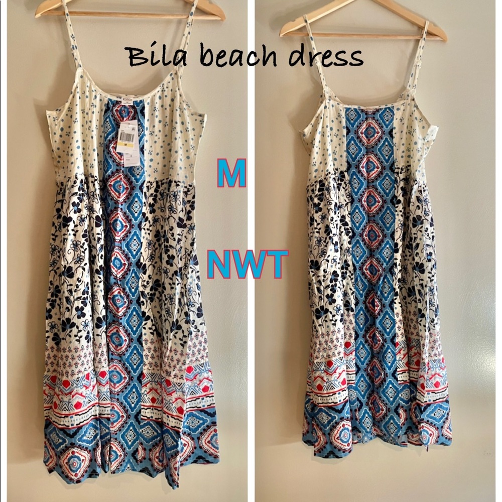 NWT (M) BILA designer beach sundress adjustable straps loose relaxed shift dress